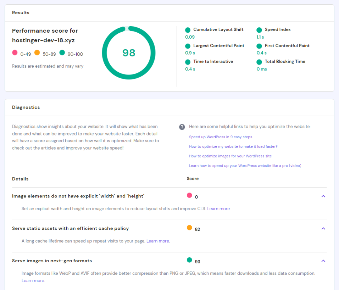 hostinger_speed_test_results_example